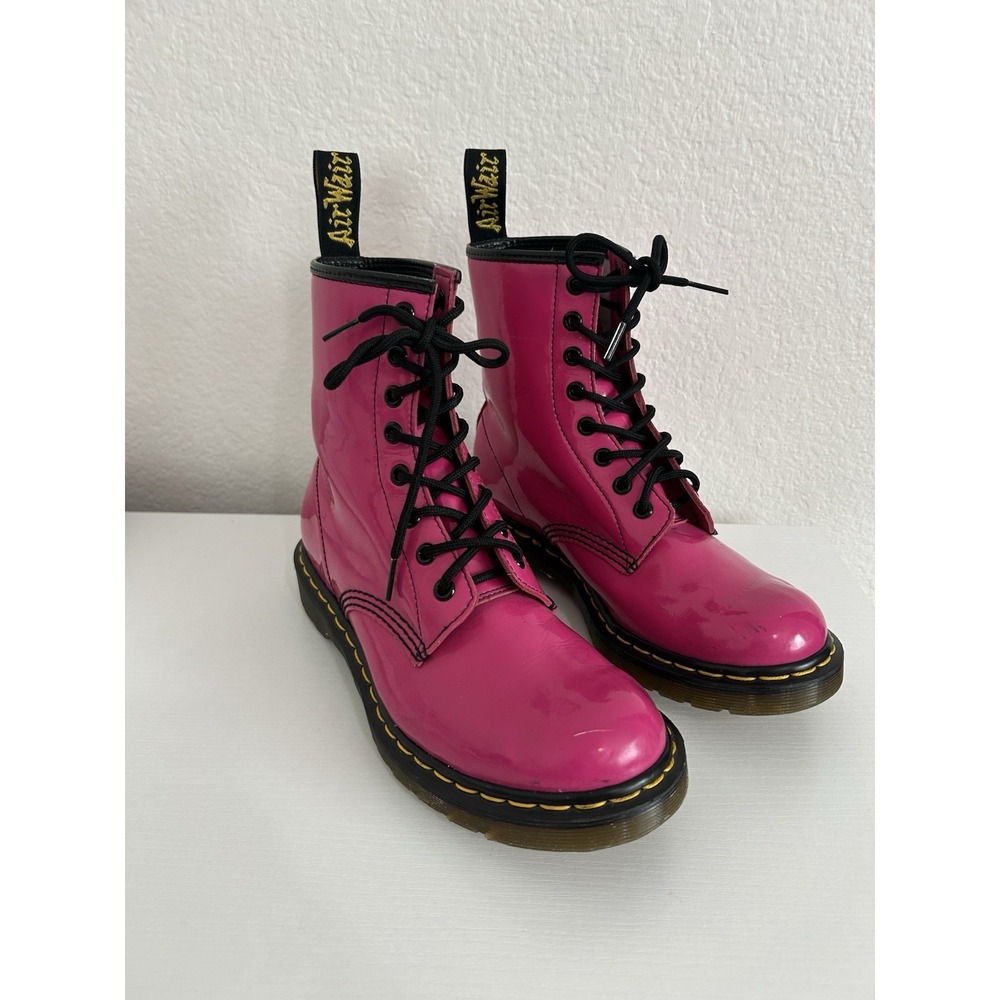 Dr. Martens Air Wair Women's Pink Leather Combat Ankle Boots Lace Up US 8